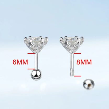 925 Sterling Silver 0.2-2ct D VVS1 6 Prong Diamond with GRA Moissanite Screw Stud Earrings For Women Wedding Fine Jewelry