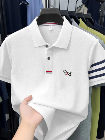 100% pure cotton short sleeve high-end brand cartoon dog embossed men's T-shirt summer new Korean casual breathable polo shirt