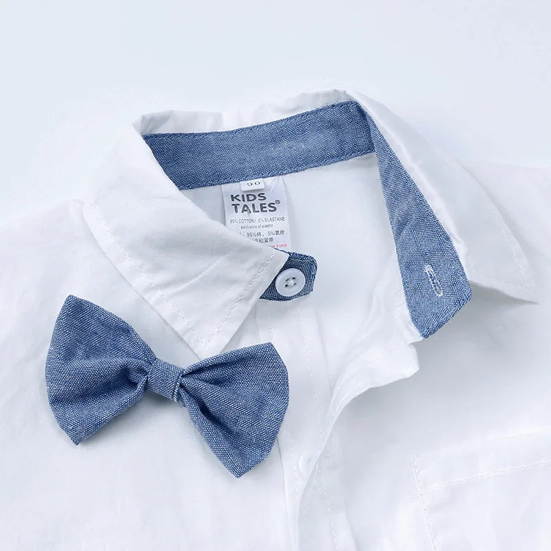 Baby Boy Formal Birthday Outfit Suit Toddler Gentleman Clothes Infant Short Sleeve Bowtie Shirt+Suspender Pants Casual Sets