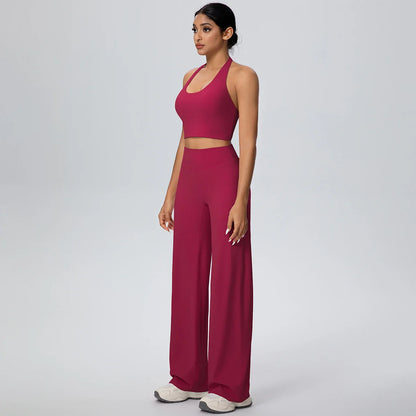 2Pieces Breathable Summer Workout Top Pants Yoga Set Yoga Underwear With Chest Pad Quick Drying Push Up Pencil Pants Yoga Set