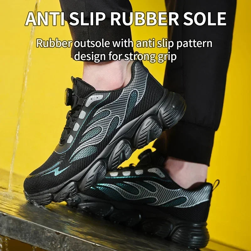 Rotating Button Tactical Boots Men Reflective Steel Toe Shoes Indestructible Work Sneakers Protective Safety Boots Size 47 48