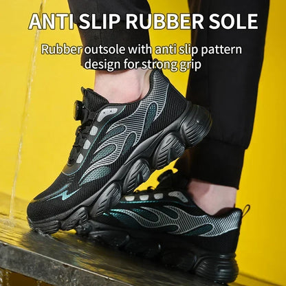 Rotating Button Tactical Boots Men Reflective Steel Toe Shoes Indestructible Work Sneakers Protective Safety Boots Size 47 48