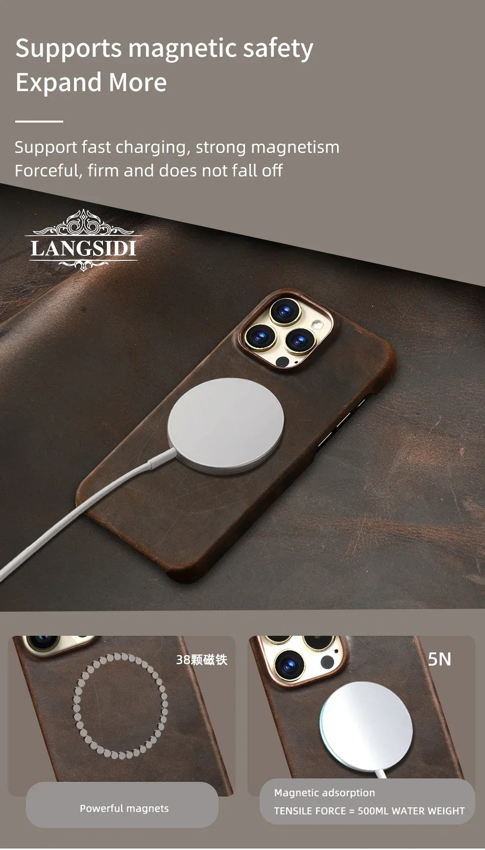Magsafe Case for iPhone 15 16 17 Pro Max Air Retro Luxury Full Grain Cowhide Genuine Oiled PULL-UP Leather Magnetic Cover