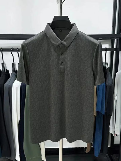 High end jacquard design short sleeve T-shirt men new summer ice silk breathable and cool lapel top fashionable brand POLO shirt