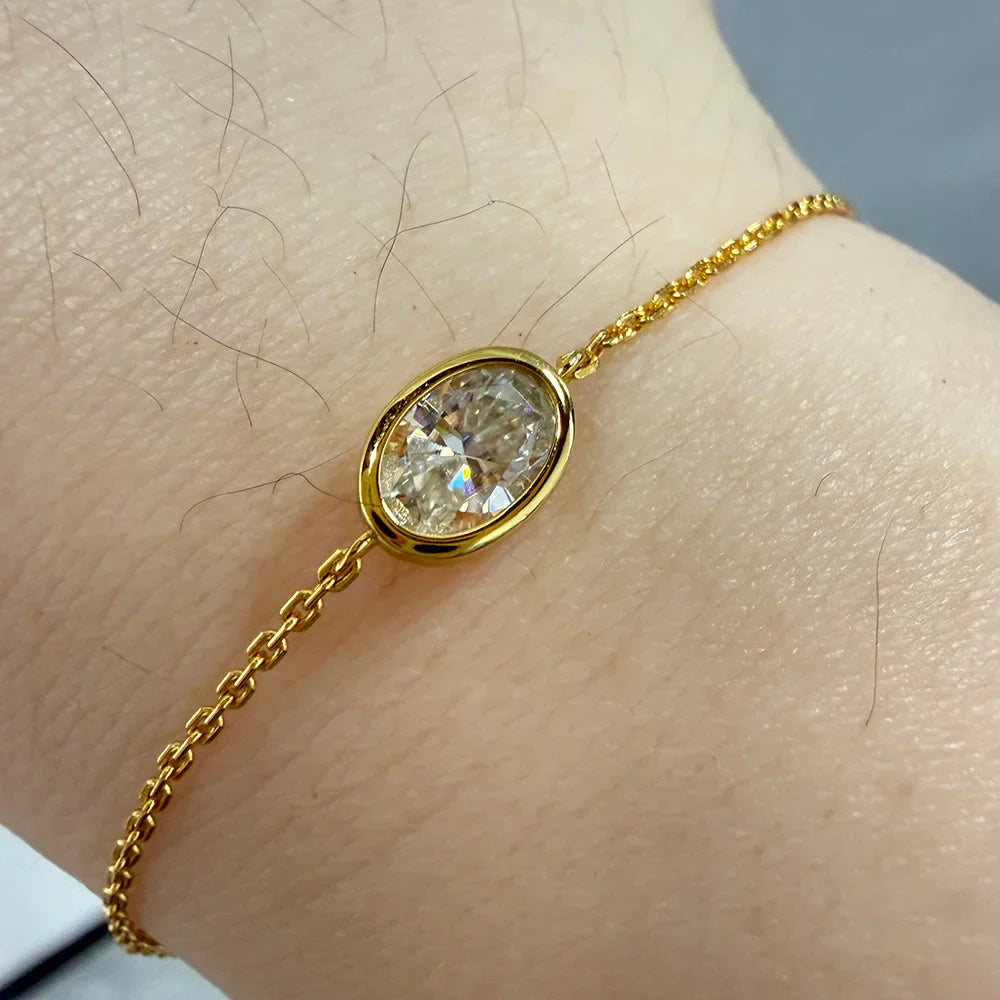 1CT Solitaire Diamond Oval/Water Drop Moissanite Bracelet for Women Men Minimalist Charm 925 Silver Wrist Chain Adjustable