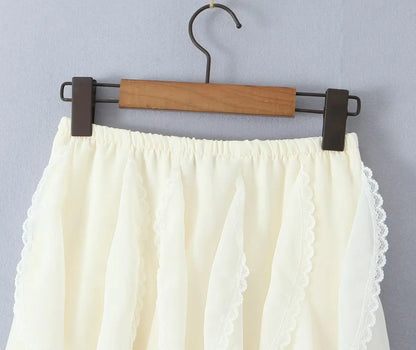 Kawaii Black Mini Skirts Women Summer 2025 Japanese Y2k Fashion Ruched Skirts Vintage Clothes Kawaii Ruffle Skirts Lace Trim