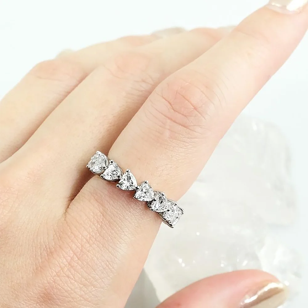 3/4/5mm Heart Cut Moissanite Eternity Band For Women  Certified Lab Diamond Stackable Wedding Band 925 Silver Engagement Ring