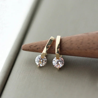 2024 New Fashion Gold Color Round Zircon Simple Drop Dangle Earrings for Women Charm Korean Hoop Jewelry Wedding Birthday Gift