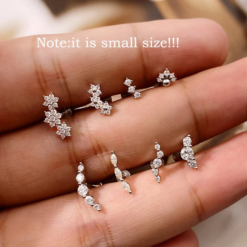 Screw Gradient Moissanite Stud Earrings for Women Men Hip Hop Ear Cartilage Piercing S925 Sterling Silver Fine Jewelry