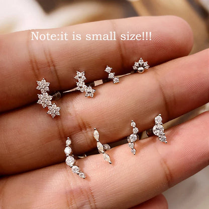 Screw Gradient Moissanite Stud Earrings for Women Men Hip Hop Ear Cartilage Piercing S925 Sterling Silver Fine Jewelry