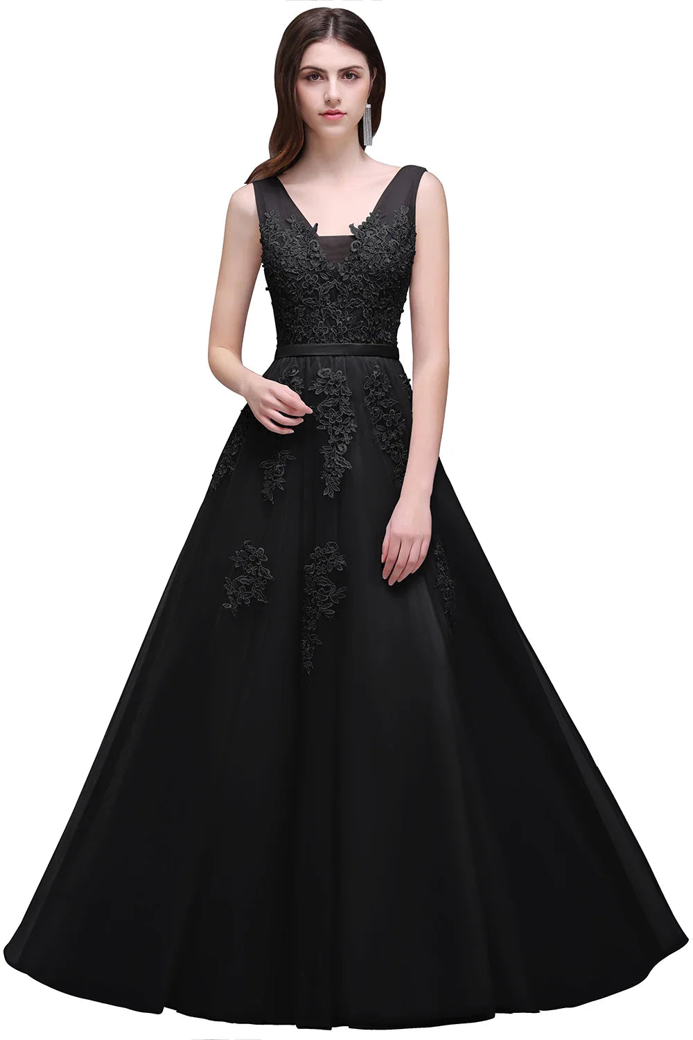 In Stock Pink Princess Prom Dresses Appliques Beaded V Neck Long Evening Dress Soft Tulle Bridesmaid Dress Vestidos De Fiesta