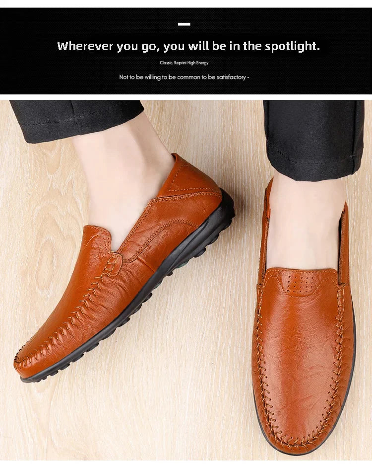 Men's Business Casual Shoes Leather Stitching Comfortable Breathable Rubber Bottom Second Layer Cowhide