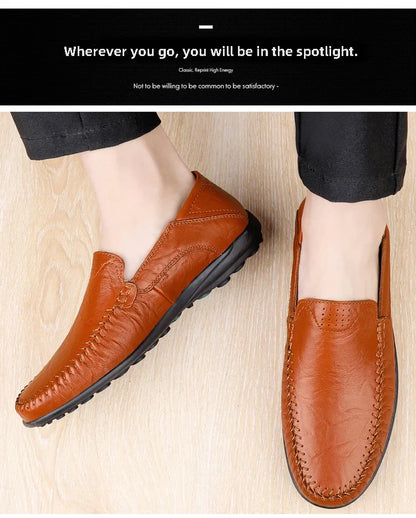 Men's Business Casual Shoes Leather Stitching Comfortable Breathable Rubber Bottom Second Layer Cowhide