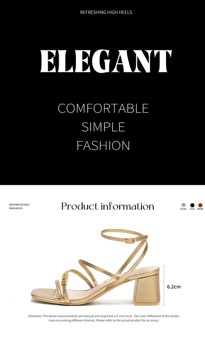 Women's High Heels New Summer Black Strap Casual Shoes Commuting Women's Shoes 6CM