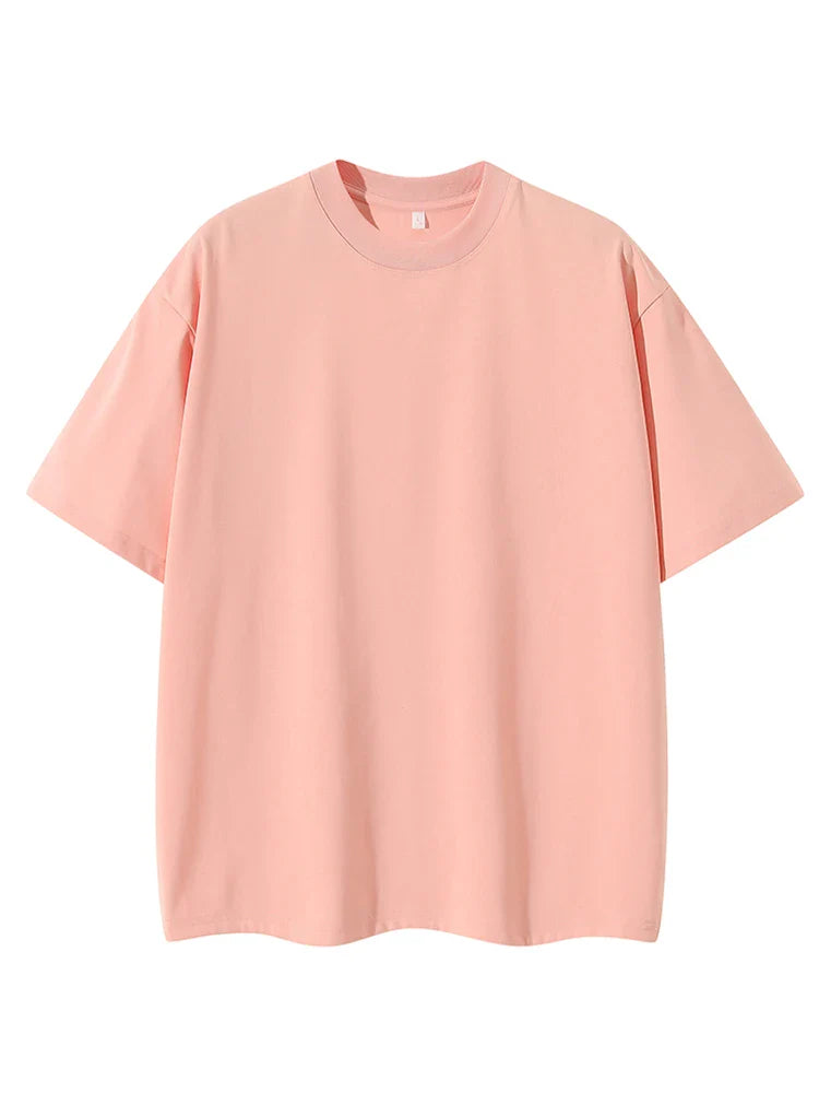 260GSM Summer T Shirt Men Korean Fashion Short Sleeve Loose Basic T-shirts Solid Tops Oversized Tee Unisex