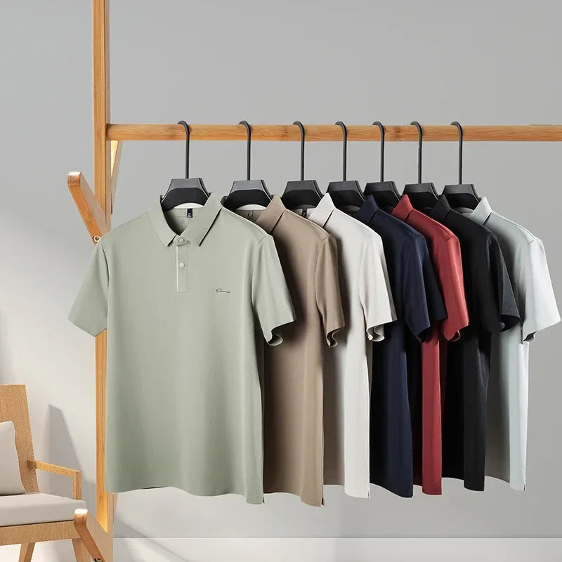 2025 High-end Brand Men's Short Sleeved Polo Shirt Summer Fashion D-letter Casual Business Ice Silk Cool T-shirt