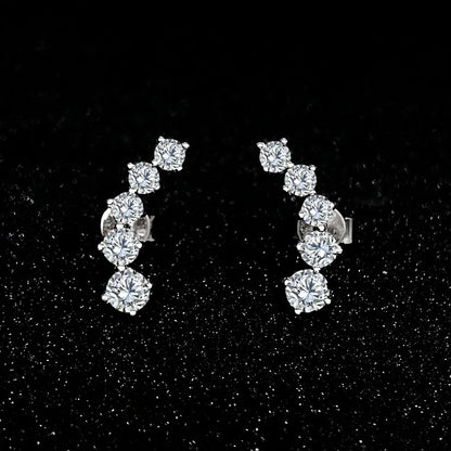 3/5-stone Smile Full Moissanite Diamond Stud Earring with Certificates 925 Sterling Silver Sparkling Diamond Earrings for Women