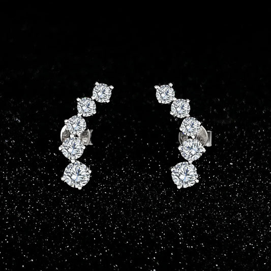 3/5-stone Smile Full Moissanite Diamond Stud Earring with Certificates 925 Sterling Silver Sparkling Diamond Earrings for Women