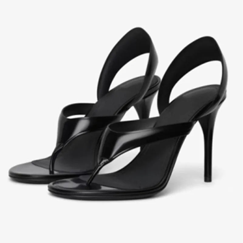 Sandálias Femininas de Verão com Salto Agulha, Concisas, Estilo Flip-flop, Salto Alto, Slingback, Sapatos Femininos para Passarela, Tamanhos Grandes 34-46