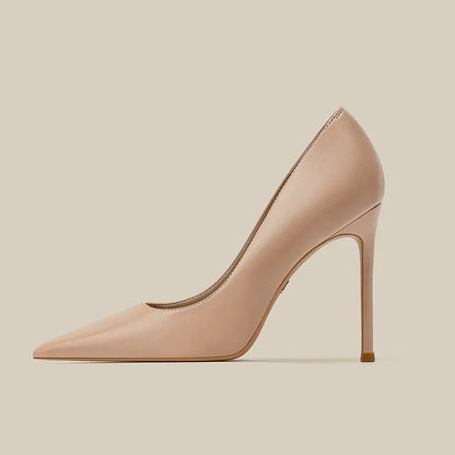 Soft leather high heels for women slim heels with pointed tips new spring and autumn versatile nude professional single shoes
