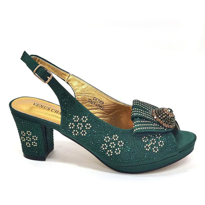 Italian Shoes And Bag Sets For Evening Party With Stones Italian Satin cloth  Rhinestone bow Handbags Match Bags