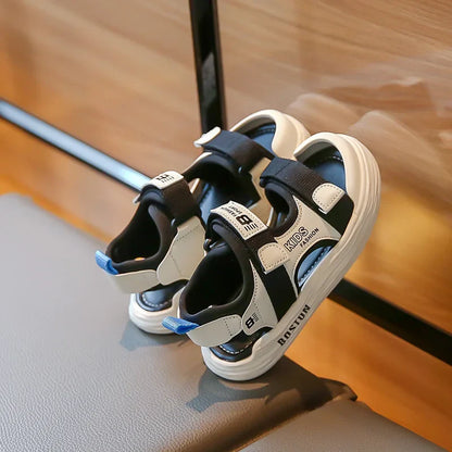 Kids'Casual Shoes Sandals PU Leather Summer Shoes For Beach Anti-slip Hook and Loop Boys Soft Bottom Beige Black Shoes Size 26-3