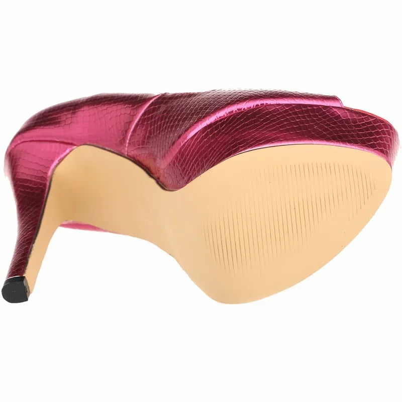 Women Sandals Sexy Pumps Patent Leather Platform Crocodile Pattern 14cm High Heels Peep Toe Stilettos Party Dress Wedding Shoes