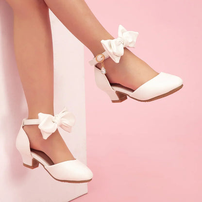 Girl Princess Dress Sandals Summer New Versatile Kids Fashion High Heels Shoes Sweet Bowknot Versatile Children Causal Sandals