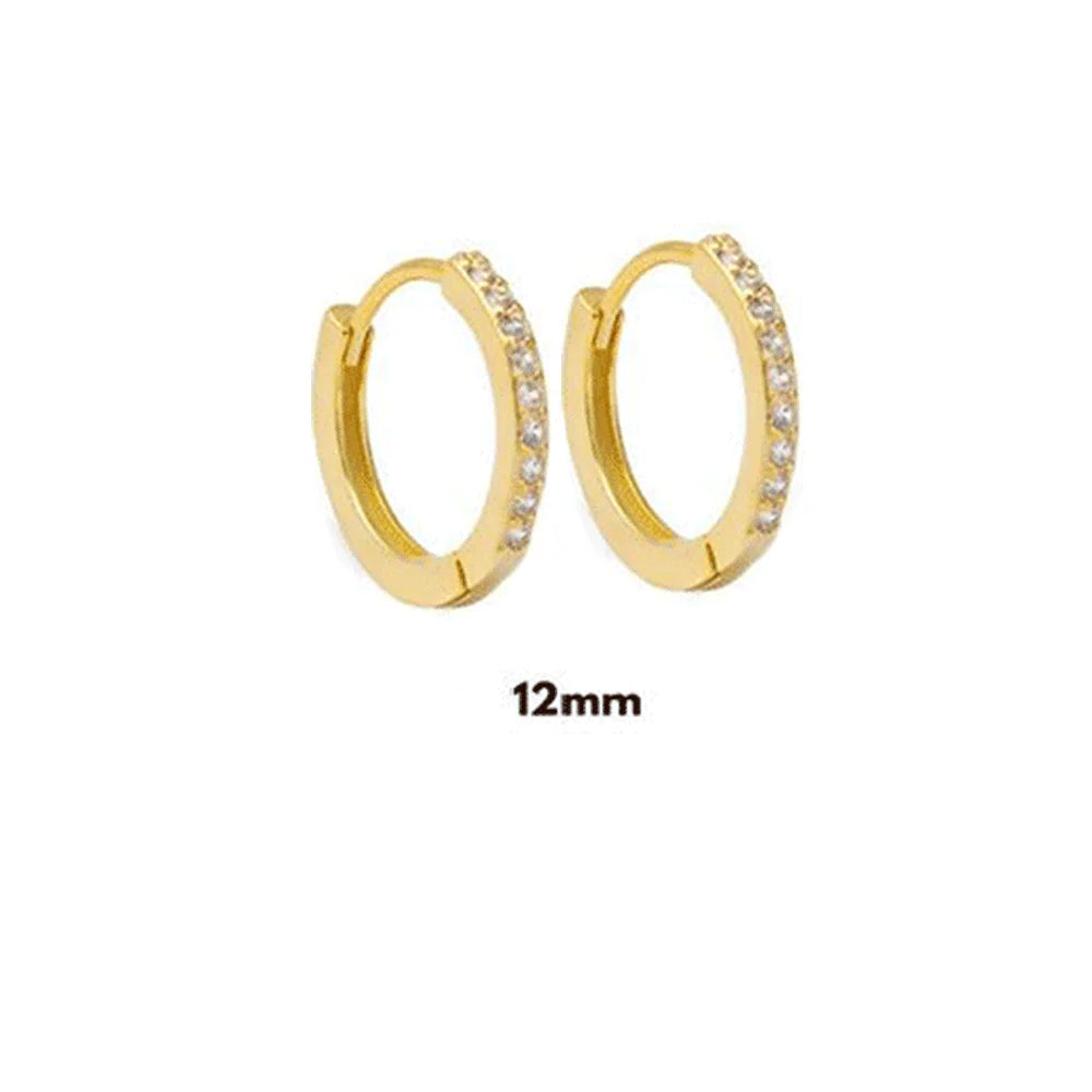 925 Sterling Silver Gold Zircon CZ 5mm 6mm 7mm 8mm To 13mm Huggies Hoops Piercing Pendiente Clips Luxury Fine Jewelry