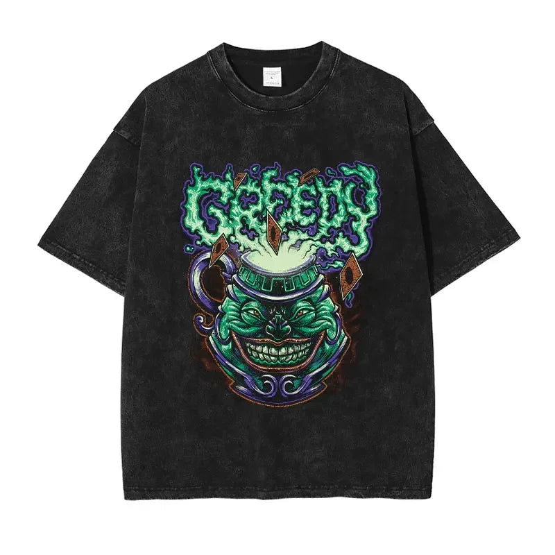 T Shirts Vintage Washed Dark Magician Girl T-shirt Retro Streetwear Manga Black Magician Short Sleeve Tops Tees