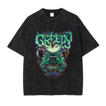 T Shirts Vintage Washed Dark Magician Girl T-shirt Retro Streetwear Manga Black Magician Short Sleeve Tops Tees