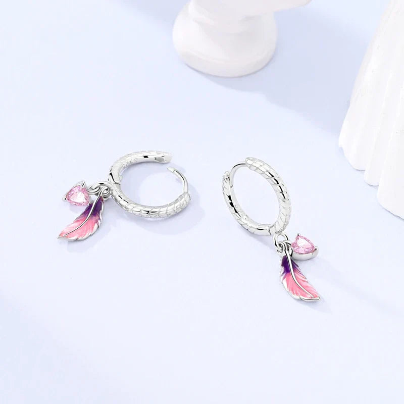 Earrings For Womens 925 Silver Color Pink Rainbow Horse Bear Bee Double Hoop Earrings Fine Engagement Anniversary Jewelry Gifts