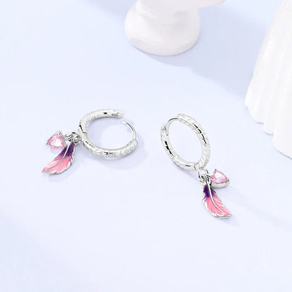 Earrings For Womens 925 Silver Color Pink Rainbow Horse Bear Bee Double Hoop Earrings Fine Engagement Anniversary Jewelry Gifts