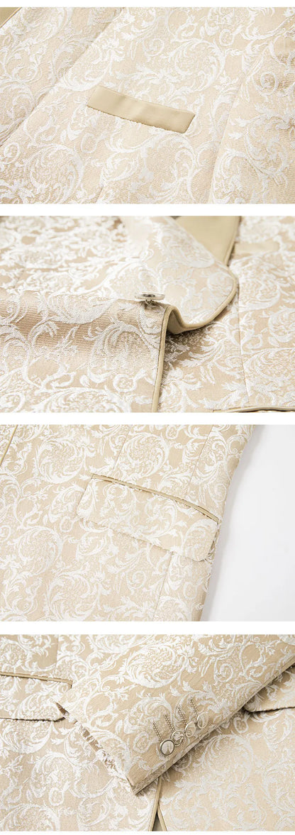 2025 New Large-Sized Jacquard Men's Suit for Wedding Dress, Groom's Suit Set, Host's Performance Costume