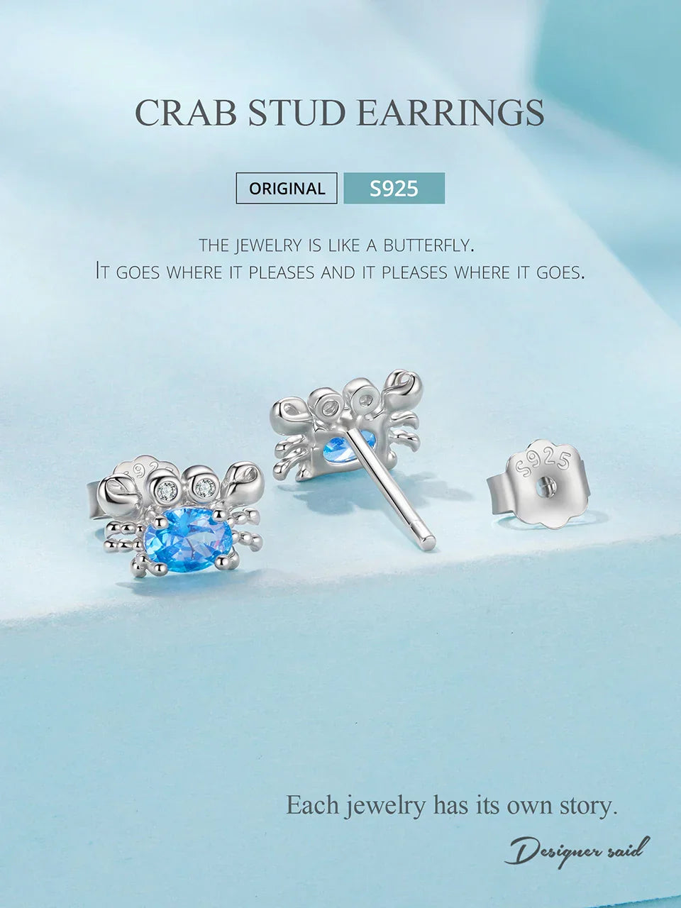925 Sterling Silver Animals Cute Paws Rainbow Stud Earrings For Women Heart Oval Flower Zircon Crab Ear Studs Jewelry Gift
