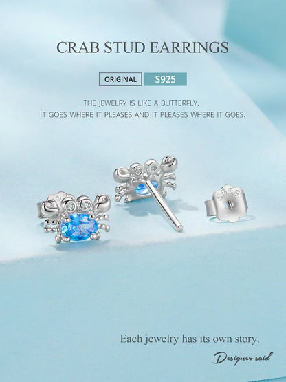 925 Sterling Silver Animals Cute Paws Rainbow Stud Earrings For Women Heart Oval Flower Zircon Crab Ear Studs Jewelry Gift