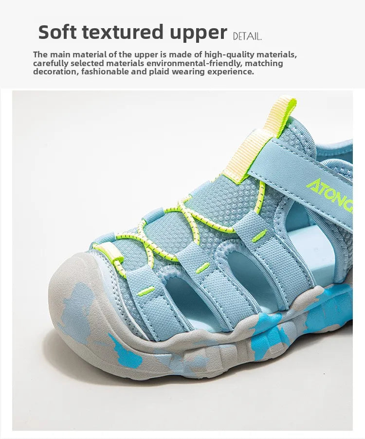 Children Summer Sports Sandals Girls Beach Outdoor Non-slip Hiking Shoes Boys Hollow Breathable Anti Collision Round Toe Sandals