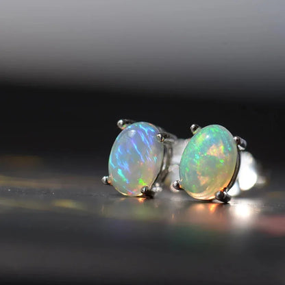 Natural Stone Opal Earrings Silver Post Lucky Hope Elf Studs Earring Lover Colorful Jewerly for Women Gift  High Quality