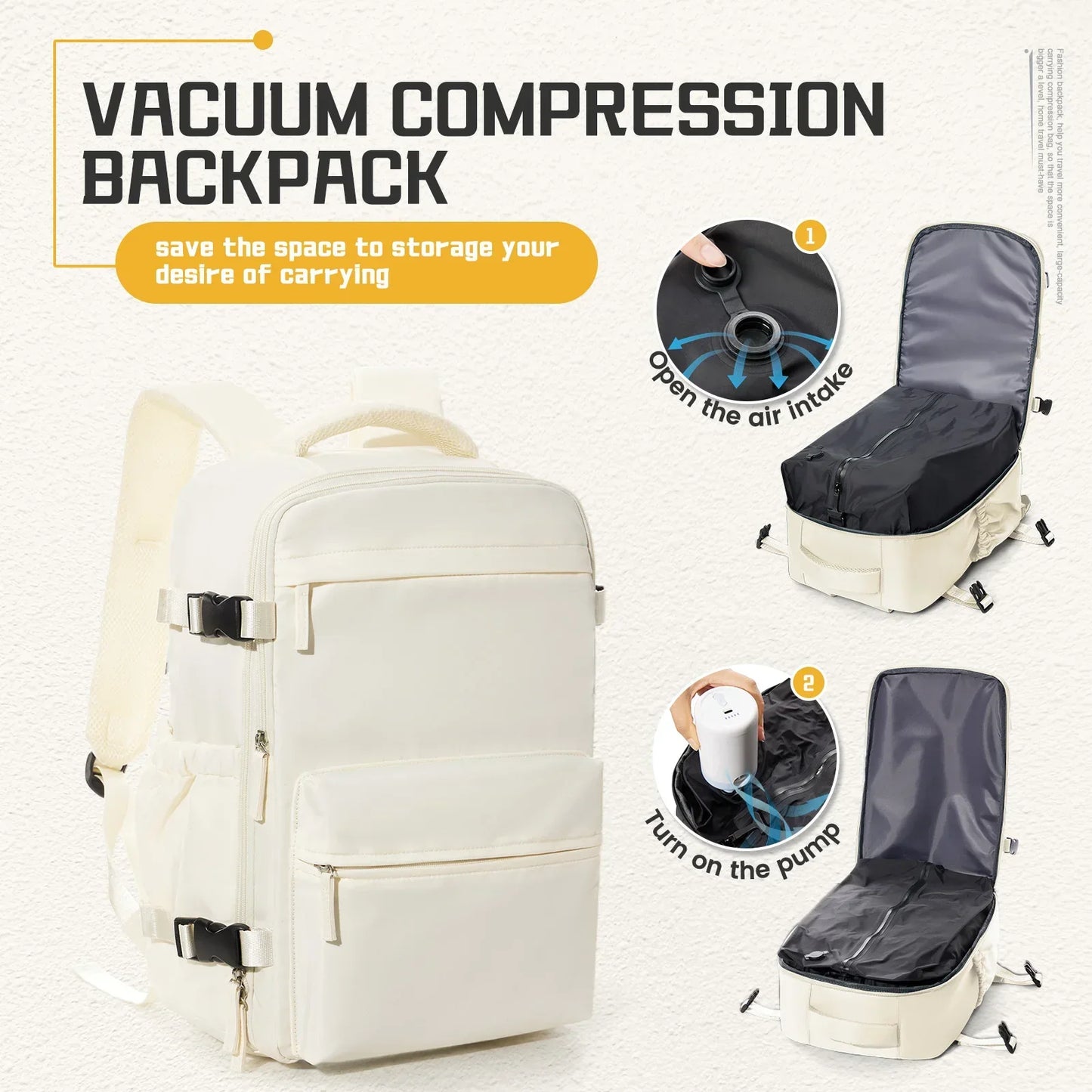 Men Vacuum Compression Backpack 15.6in Laptop Backpack Expand Hiking Vacuum Travel Backpack, Ryanair Backpack 40x30x20 Cabin Bag