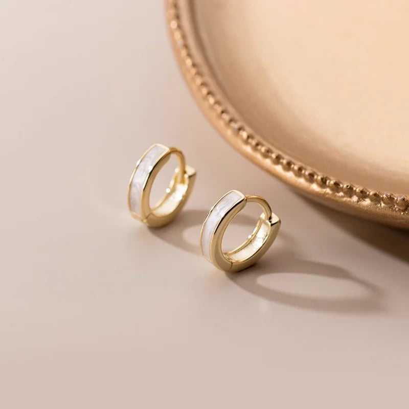 925 Sterling Silver Fashion Simple White Enamel Huggies Ear Hoop Earrings for Women Classic Gothic Punk Men Loop Jewelry