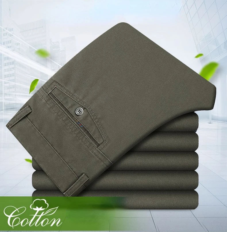 Men's 100% Cotton Summer Thin Pant Autumn Thick Classic Solid Casual Bland High Waist Trousers Business Office Cargo Pants Cheap