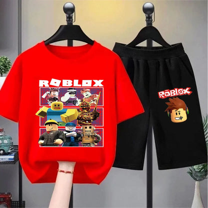 Kids Print Short Sleeve T-Shirt Set Fashionable and Fun for Little Gamers