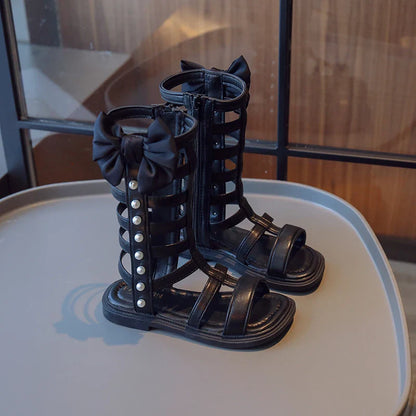 Gladiator Children's Shoes 2026 New Summer Platform Sandals for Girls Princess High-top Side Zipper Roman Sandals Child I03195