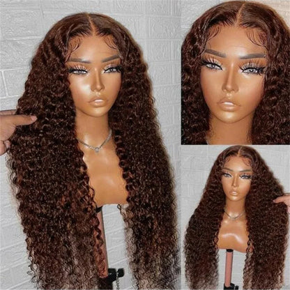 Chocolate Brown 13x4 Human Hair Wigs HD Lace Human Hair Wig 34 Inch Brown Deep Curly Lace Frontal Wigs 13x4 Transparent Lace Wig
