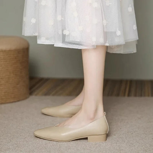New Women's  Square Toe Shoes for Spring/Autumn -  Shallow Cut Low Heels, Home Style Versatile Flat Casual Women's Shoes