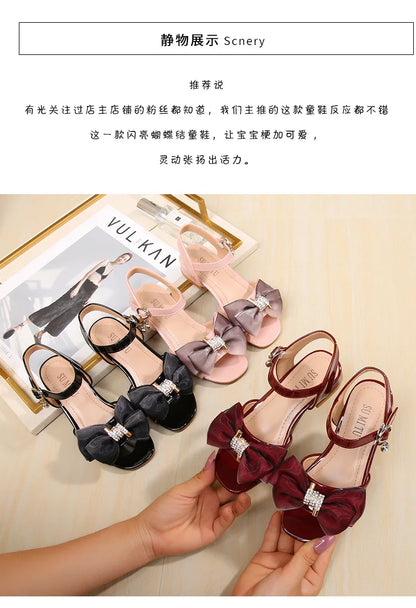 Girls Princess Sandals Summer Kids Low Heels Fashion Party Dress Beach Shoes Outdoor Causal Sandals Children Soft Sole with Bow