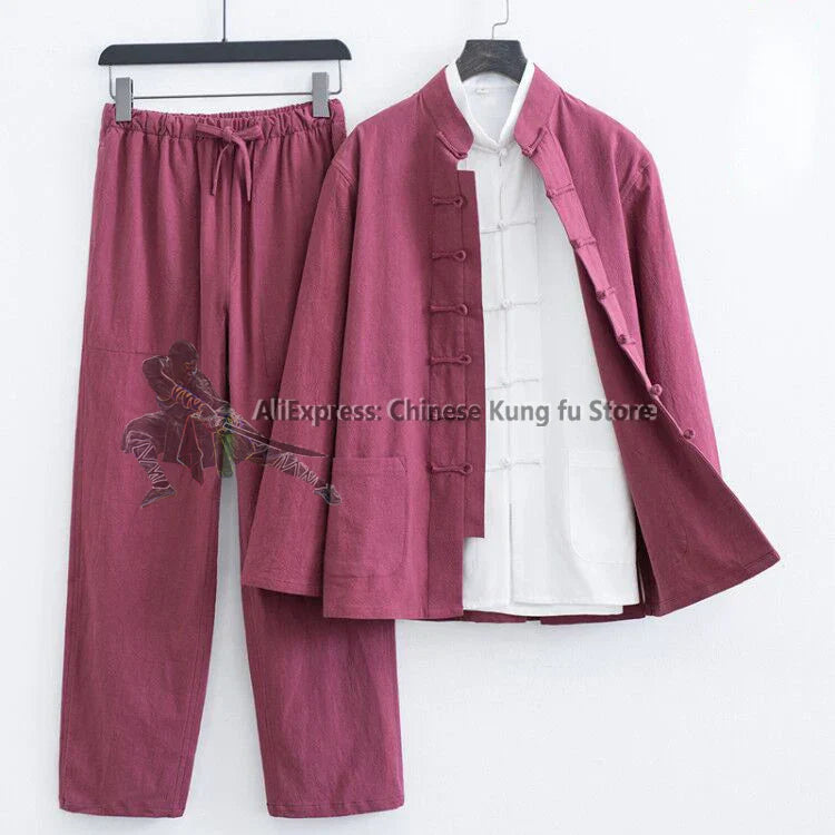 3 Pieces Cotton Linen Kung fu Wing Chun Suit Tai Chi Uniform Martial arts Wushu Jacket and Pants Tang Clothes