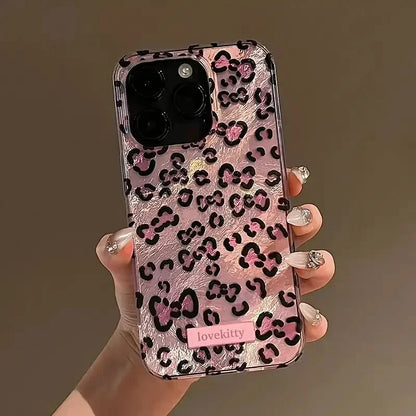 Pink Leopard Print Phone Case for IPhone 16 17 15 14 Pro Max 13 12 11 Pro Max 16e 14 Plus XS XR X17 Air Tinfoil Pattern Cover