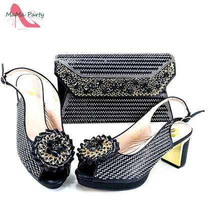 Italian Women Shoes Matching Bag Set in Green Color 7 CM Comfortable Heels with Plaform Elegant Peep Toe Sandals