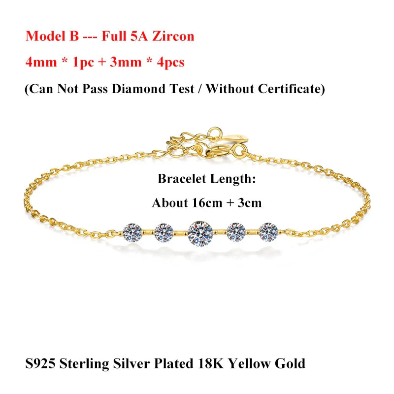 Dainty Full 2/2.5/3mm D Color Moissanite Diamond Link Bracelet for Woman 925 Silver Plated 18k Adjustable Chain Bracelets